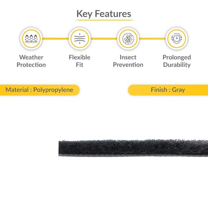 Brixwell High Density Window Pile - 100' Roll, 0.250" Pile Height, Gray, High-Density Weather Stripping for Doors & Windows, Door Seal Strip, Window Weather Seal, Weatherproof Tape - style: 0.250" (6.3mm)