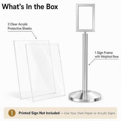 CCW 8.5 X 11" Vertical Pedestal Floor Sign Frame, Polished Stainless Steel - color: Polished Stainless Steel, size: 8.5 x 11 Inch Vertical