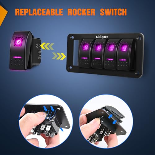 Nilight 5 Gang Rocker Switch Panel w/Purple LED Light 5Pin On Off Pre-Wired - color: Purple, size: 5 Gang