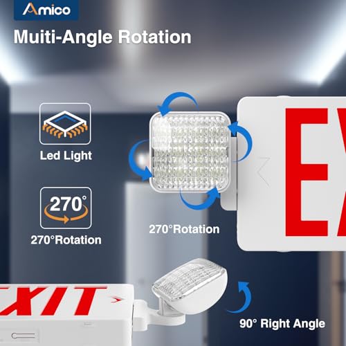 Amico 4 Pack Commercial Red Double-Sided Exit Sign with Large LED Light - color: Red