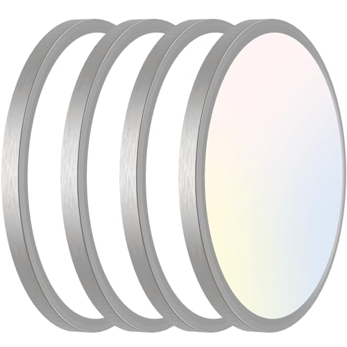 libtit 12 inch Flush Mount LED Ceiling Light Fixture, 3000K 4000K 6500K Adjustable, 28W 3200lm Brushed Nickel Satin Round Ceiling Lamp for Bathroom Shower Hallway Kitchen, 4 Pack - color: Brushed Nickel, size: 12in-4Pack
