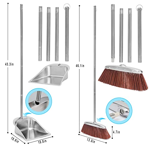 Broom and Dustpan Set for Home, 56" Kitchen Broom with Dustpan Combo Set, Heavy Duty Dustpans with Long Handle, Upright Metal Dust Pan Brooms for Sweeping Indoor Outdoor Home Office Lobby Floor