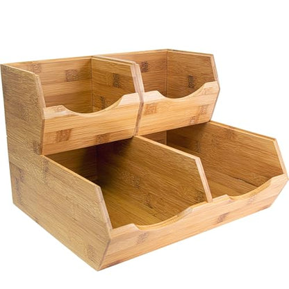 HOMESTEAD Bamboo Pantry Storage Bins – Stackable Potato & Onion Storage Bin for Kitchen Countertop, Pantry Organizer, Fruit Vegetable Basket, Multiuse - Set of 3 Slide-Out Access - size: Medium ( 3 Pack )
