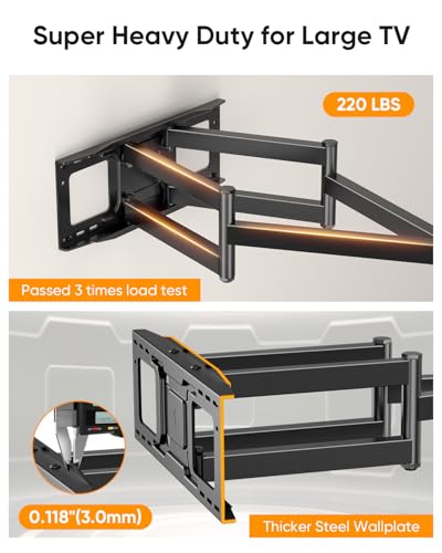 FORGING MOUNT Heavy Duty XXL Full Motion TV Wall Mount for 55-120 inch Extra Large TVs 98" 100",Holds 275 lbs, Max VESA 900x600, 42.9" Extension Long Arm TV Mount Swivel,Tilt,Preassembled,16-24” Studs - size: Fits 55-120" TVs / Max 900x600mm Full Motion
