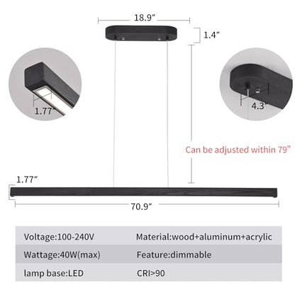 YISDESIGN 71" Black Linear Pendant Light Wooden Led Linear Pendant Light Fixtures Ceiling Hanging Dimmable Pendant Lights for Dining Room Kitchen Island Pool Table Lights Black Wood Finish - color: Black, size: 71in