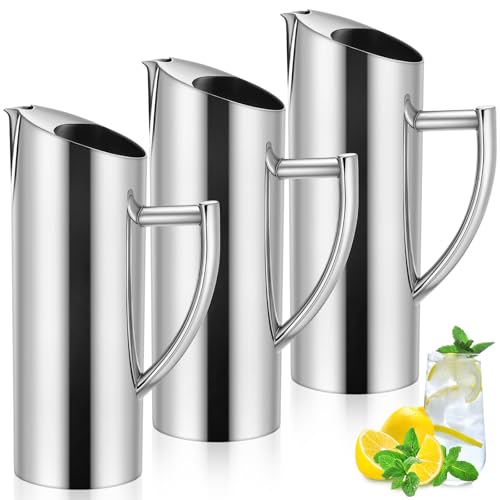 3 Pcs Stainless Steel Pitcher with Ice Guard Beveled Mouth