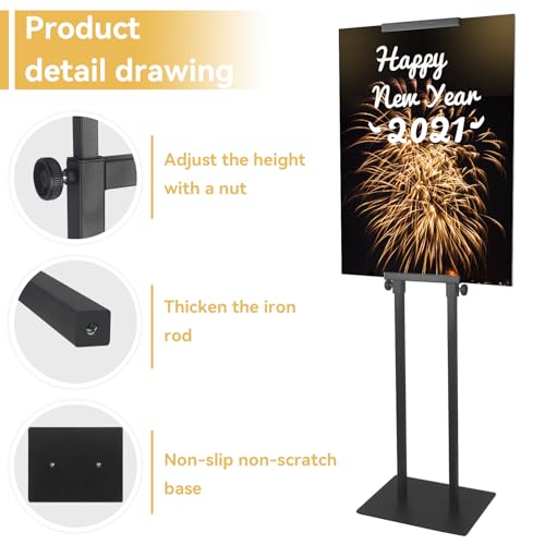 HUAZI Poster Stand for Display Double-Sided Heavy Duty Sign Stand Holder Floor Freestanding Poster Board Stand with Base Adjustable Height Up to 75inches for Board & Foam,Black