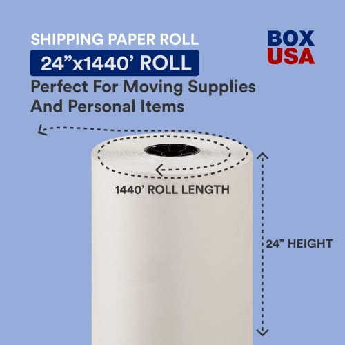 Box USA Shipping Paper Roll 1440'L x 24W, 1-Pack | Large White Paper Roll for Packing, Moving and Storage