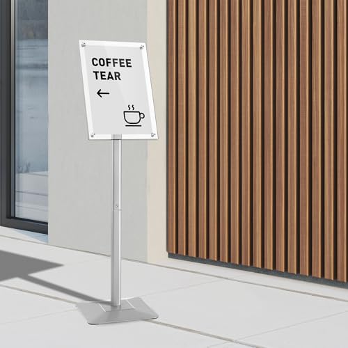DISPLAYSWORKER Adjustable Heavy Duty Pedestal Acrylic Sign holder floor Stand,sign stand poster stand ,Standing Floor for 11 x 17 inch,Silver (silver, acrylic frame 11-x-17-inch) - color: silver acrylic frame, size: 11-x-17-inch