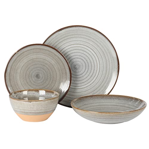 Gibson Elite Dreamweaver Double Bowl Terracotta Reactive Dinnerware Set - Grey, Service for 4 (16pcs) - color: Gray (Dreamweaver)