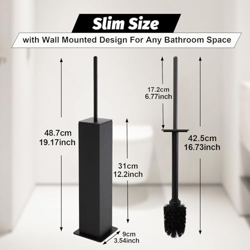 BGL Toilet Brush with Holder Set Matte Black Aluminium Standing for Bathroom Toilet Bowl Cleaner Brush and Holder Set, Square Design - color: Matte Black-standing