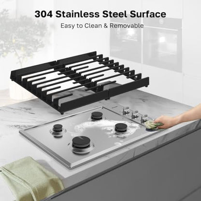 ThermoMate Heavy 30 Inch Gas Cooktop with 4 Italy Sabaf Power Burners, Built In Gas Stove Top of 304 Stainless Steel, NG/LPG Convertible with Thermocouple Protection CSA Certified - size: 30 inch 4 burners