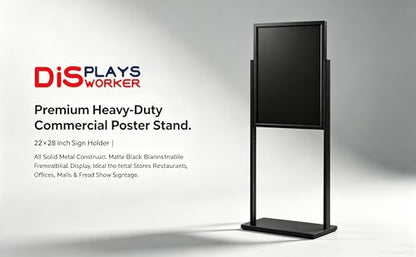 DISPLAYSWORKER Aluminum Alloy Floor Sign Stand, 22x28 Inch Heavy Duty Double-Sided Poster Stand with Reinforced Structure and Steel Base for Business Display (1, Black, 22×28) - size: 22×28
