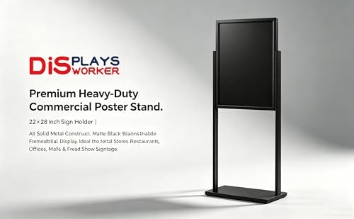 DISPLAYSWORKER Aluminum Alloy Floor Sign Stand, 22x28 Inch Heavy Duty Double-Sided Poster Stand with Reinforced Structure and Steel Base for Business Display (1, Black, 22×28) - size: 22×28