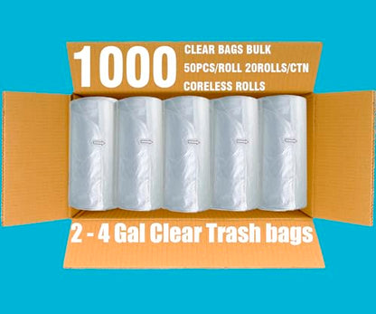 BEIDOU-PAC 2-4 Gallon Trash Bags, 1000 Count Bulk Value Pack, Clear Plastic Recycling Bags, Small Multi-purpose Garbage Bags for Business Home Bathroom Kitchen Commercial and Industrial - style: 2-4 Gallon |1000 Count(Value Pack)