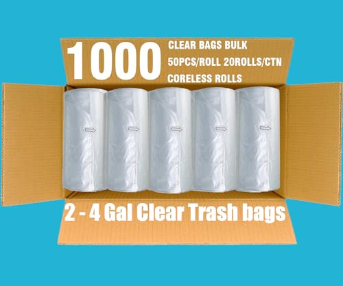 BEIDOU-PAC 2-4 Gallon Trash Bags, 1000 Count Bulk Value Pack, Clear Plastic Recycling Bags, Small Multi-purpose Garbage Bags for Business Home Bathroom Kitchen Commercial and Industrial - style: 2-4 Gallon |1000 Count(Value Pack)