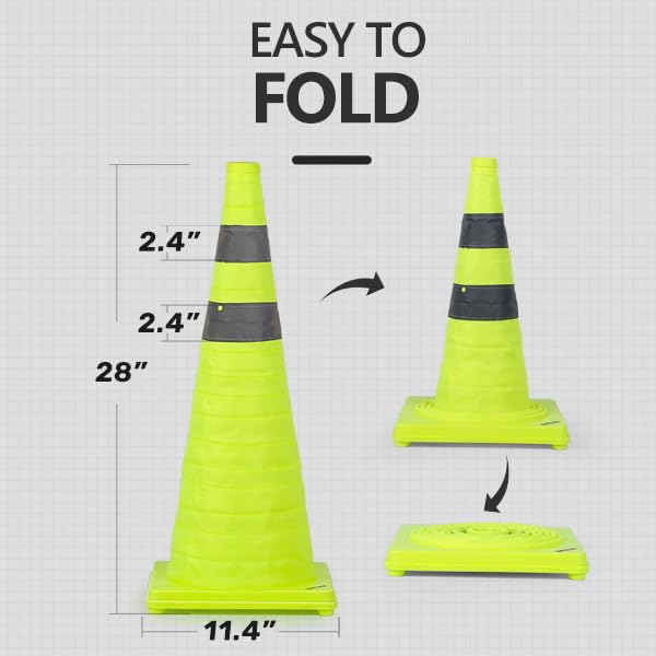 BATTIFE 4 Pack 28 Inch Collapsible Traffic Cones, Lime Green Safety Cones - color: Lime Green, size: 28inch