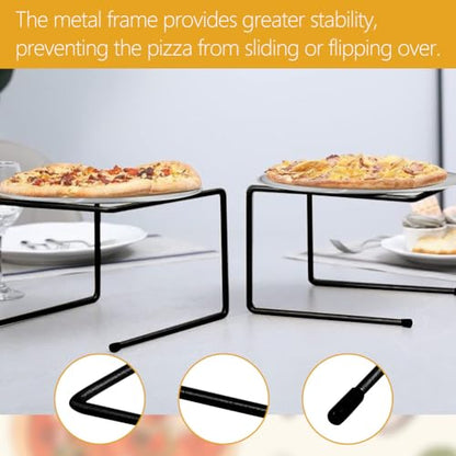 GRETJOB 12 Pcs Pizza Pan Riser Stand Set, 4 Metal Pizza Table Stands + 4 Nonstick Pizza Pans + 4 Pie Servers, Pizza Rack & Tray for Baking, Dessert, Cheese, Party, and Restaurant Use (Silver) - color: Silver 4Pcs