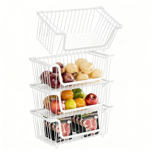 GAOKASE 4 Pcs Stackable Wire Baskets,14.57" L x 7.09" W x 5.12" H - color: 1-White