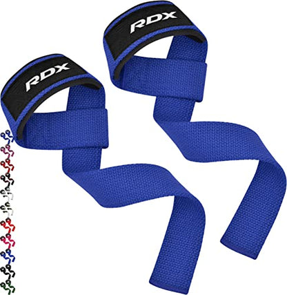 RDX Lifting Straps for Weightlifting –100% Cotton Heavy Duty Gym Wrist Strap with 5MM Neoprene Padding, 60CM Anti-Slip Hand Grip Wraps for Deadlifts Powerlifting Workouts Strength Training, Men Women - color: Blue