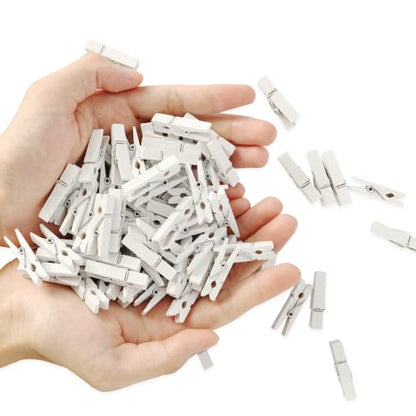 128 Pcs Mini Photo Clips, Small Wooden White Clothespins 1.4 Inch