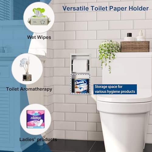 Qeke Recessed Toilet Paper Holder, Dual Rolls Tissue Toilet Holder, Brushed - color: Brushed Nickel