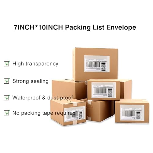 1000 Pcs 7'' x 10'' Clear Packing List Envelopes Adhesive Shipping Label Pouch, Shipping Document envelopes, Clear Face - size: 7'' x 10''