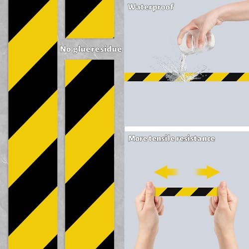 Hazard Tape 2 Inch x 108 Feet Black & Yellow Ultra-Adhesive Hazard Warning Safety Stripe Tape, Adhesive Marking Barrier Tape for Marking Floor, Walls - color: Black & Yellow