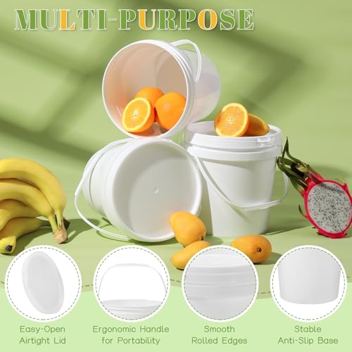10 Pack 2.1 Quart White Plastic Storage Buckets with Airtight Lids & Built-in Handles, Stackable Containers for Dry Food, Pantry & Household Organization