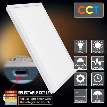 LED ATOMANT 1x2 LED Surface Mount Panel Light 40W 4000LM, 5CCT Selectable 3000K/3500K/4000K/4500K/5000K, Power Selectable 20W to 40W, Dimmable with 0-10V Dimmer