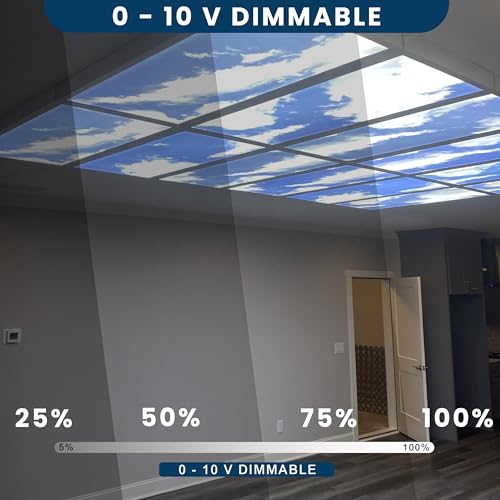 4-Pack 2x4 LED Flat Panel Light, Drop Ceiling Light Fixture with Cloud Design Tunable 30W-72W, 8750 Lumens, 5 CCT 3000K-6500K, 0-10V Dimmable Skylight ETL, 120-277V 48x24 Inch LED Panel