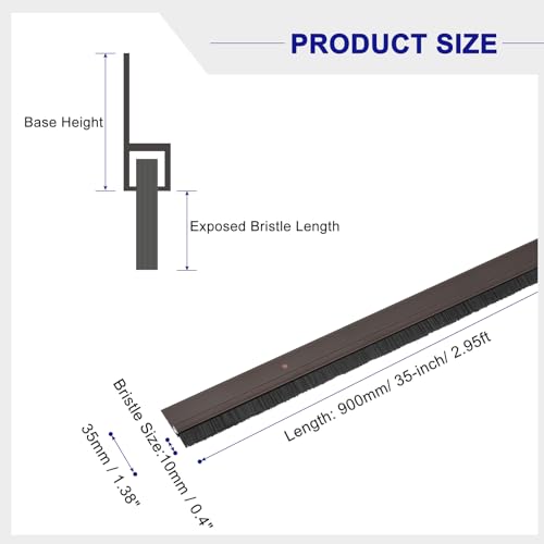 uxcell Door Brush Bottom Sweep H-Shape Aluminum Alloy Base with 0.4-inch PP Brush for Home, Industrial (35-inch L, Brown) - color: Brown, size: 35-inch x 0.4-inch
