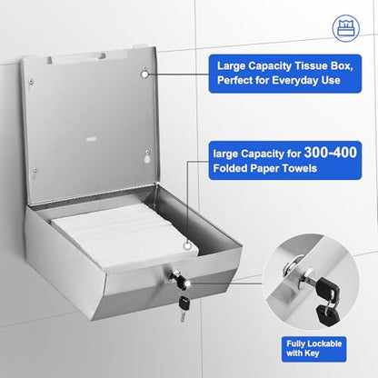 2-Pack Commercial Paper Towel Dispenser, 304 Stainless Steel - size: 250 C-Fold/300 Multi-Fold(2-Pack)