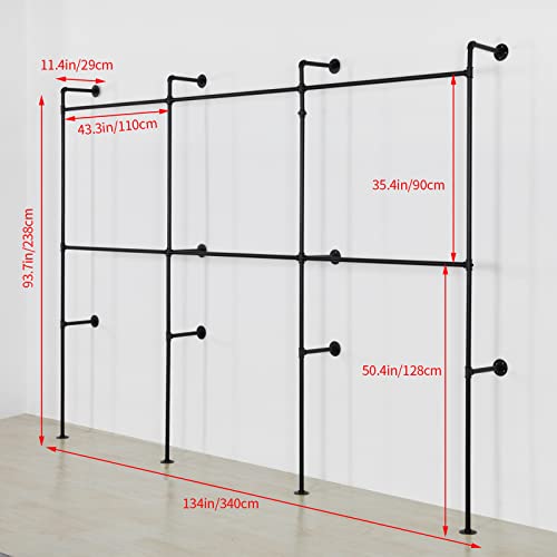 Modern Simple Industrial Pipe Clothing Rack, Display Stand Wall Mounted Clothes Garment Rack Heavy Duty Hanging Clothes Rods Bar for Closet Storage, 134in Black - color: III-Black