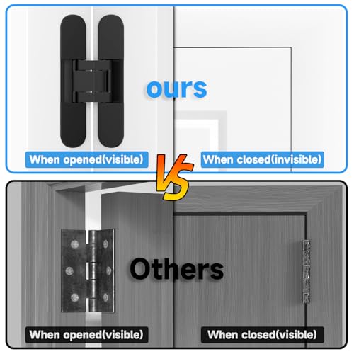 5.5" Hidden Door Hinge, 2 Pack 3-Way Adjustable 180°, Concealed Hinge Black - color: Black, size: 5.5 Inch