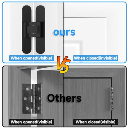 5.5" Hidden Door Hinge, 2 Pack 3-Way Adjustable 180°, Concealed Hinge Black - color: Black, size: 5.5 Inch