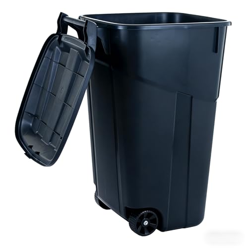 45 Gallon Wheeled Trash Can with Attached Lid, Heavy Duty Garbage Can