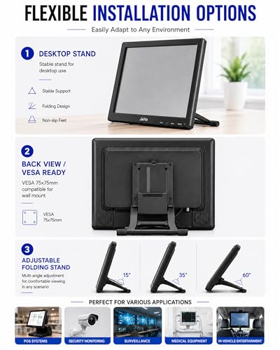 JaiHo 19 Inch Touch Screen Monitor, 1280×1024 4:3 Industrial LCD Display with HDMI VGA BNC AV USB, VESA Mount, Capacitive Touch Monitor for POS, Kiosk, CCTV, Raspberry Pi & Control Systems - size: 19Inch/4:3
