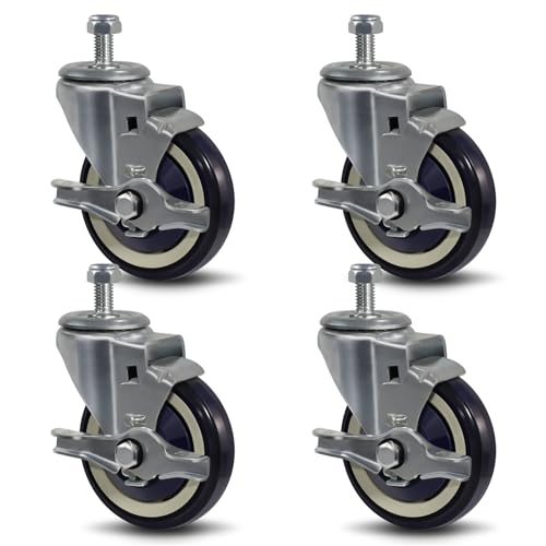 SY America 4" Shopping Cart Replacement Wheels,Stem Casters Swivel Casters Set of 4 Heavy Duty Castors,Load Capacity 1200 lbs (Navy) - color: Navy, size: 4 Brake