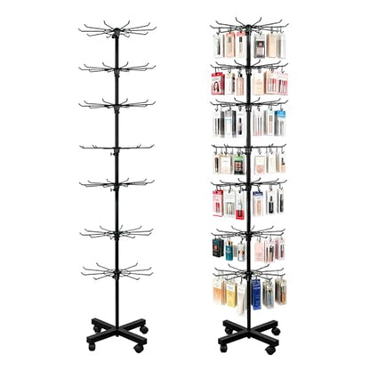 7-Tier Rotating Display Rack, 360° Heavy-Duty Spinning Merchandiser for Retail Stores & Showrooms, Movable Floor Gondola for Clothing, Shoes & Accessories