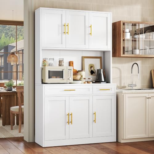 GAIOUS 71" Metal Kitchen Pantry Cabinet, Buffet Sideboard with Drawers - color: White, size: 15"D x 41"W x 71"H