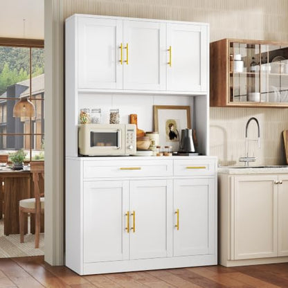 GAIOUS 71" Metal Kitchen Pantry Cabinet, Buffet Sideboard with Drawers - color: White, size: 15"D x 41"W x 71"H