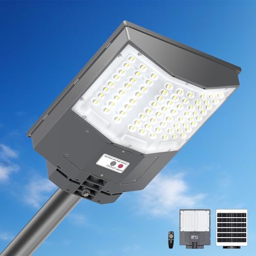 7500W Solar Street Lights Outdoor, 450000LM 7000K Solar Parking Lot Lights Dusk to Dawn 30000mAh IP67 Waterproof Pole Security Flood Lamps with Motion Sensor and Remote for Yard, Garage, Driveway - size: 136A-S