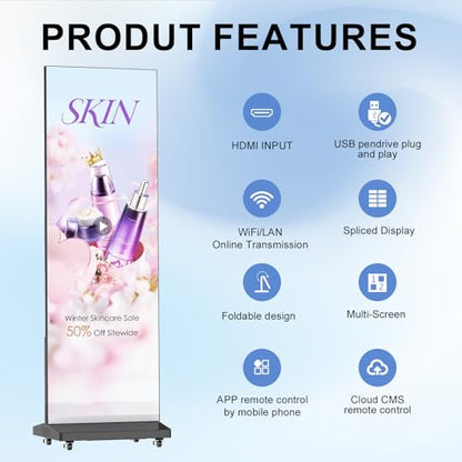 80 Inch LED Digital Signage Display with P1.86, LED Poster Screen Frameless Splicing, Advertising Display GOB LED Screen with Flight Case for Giant Commercial Events & Rentals (Black, 2 Unit) - color: Black, size: 2 Unit