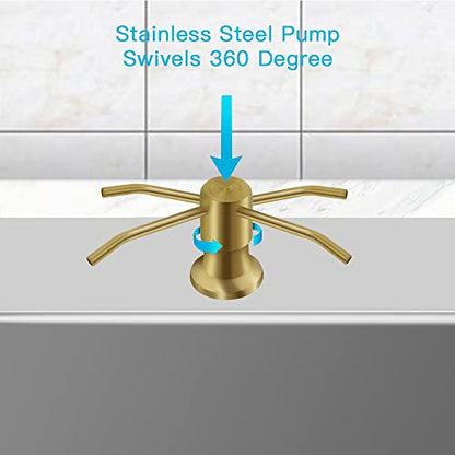 OHiHi Dish Soap Dispenser for Kitchen Sink, Countertop Sink Soap Dispenser Water Pump with 47” No-Spill Extension Tube Kit Design for Kitchen Bathroom, Easy to Press, No More Refills （Golden） - color: Golden