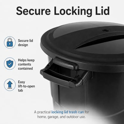 20 Gallon Heavy Duty Trash Can with Click-Lock Lid, Black Plastic Bin