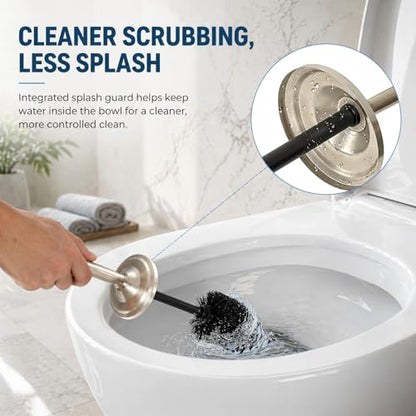 Nickel Toilet Brush and Holder Set，Extra Long Handled Toilet Bowl Brush and Holder，Stainless Steel Heavy Duty Toilet Brush for Bathroom,Deep Cleaning Modern Toilet Cleaner Slip Base - color: Nickel