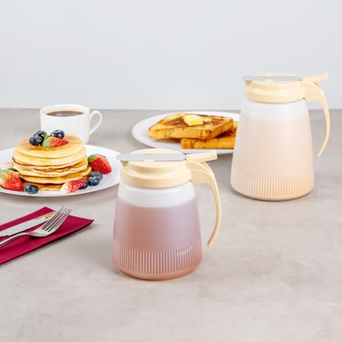 Restaurantware-Chef 101 32 Ounce All Purpose Syrup Dispenser, 1 Honey Dispenser - Beige Top, Stainless Steel Slide Cover, Plastic Pancake Syrup Bottle, Perfect For Diners, Restaurants, Home - color: Beige, size: 32 Ounces, style: 1 Count
