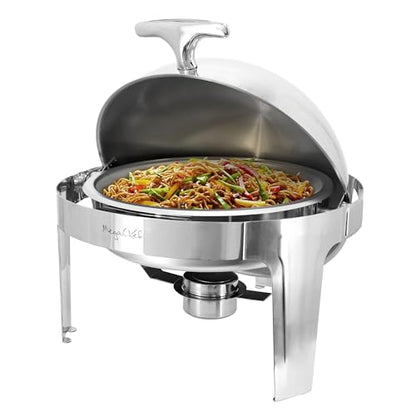 MegaChef 6.3 Quart Round Dome Roll Top Stainless Steel Professional Kitchen Chafing Dish/Food Warmer/Buffet Server Serving Pot/Bowl/Trays for Entertaining, Catering, Large Gatherings (6.3 Quart) - size: 6.3 Quart