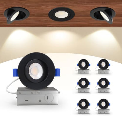 Aosclex 6 Pack 3 Inch Adjustable Gimbal 5CCT Recessed LED Light 7W 800LM - color: Black-3inch, size: 6 Pack